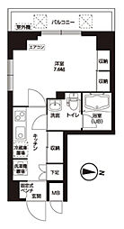 ポルト東 2階1Kの間取り