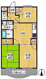 サンロイヤル18 2階3DKの間取り