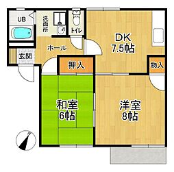 サニーハイム狭山A 2DKの間取図画像