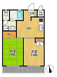 アミティ三ツ木 2DKの間取図画像