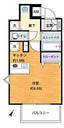 プレサンス三宮花時計前 1Kの間取図画像
