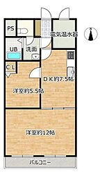 ライオンズマンション八木山 2DKの間取図画像