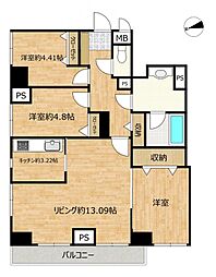 高崎鞘町シティハウス 3LDKの間取図画像