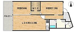 清水サンパレス西 2SLDKの間取図画像