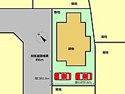 区画図です。縦列で普通車2台駐車可能です。