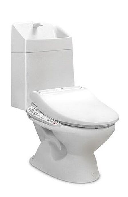 【同仕様写真】既存のトイレを撤去&移設し、ジャニス製の洗浄機能付きトイレを新設予定。クロス張替え、鍵付きの入口ドア新設、クッションフロア張り、換気扇交換、手すり新設を予定しております。