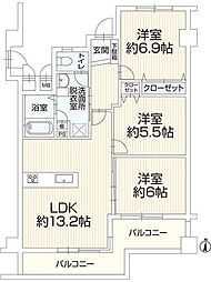 サンシティアゴラ生の松原 3LDKの間取図画像