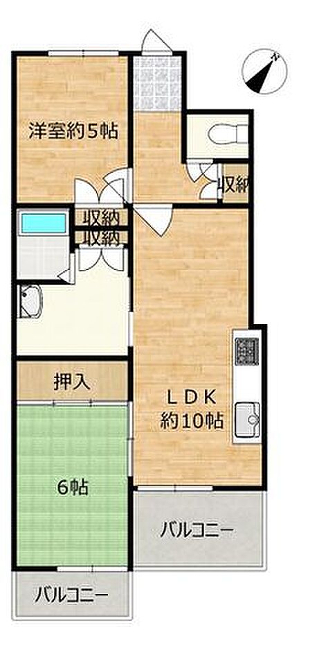 【間取図】LDK約10帖を含む2LDKのお家です。