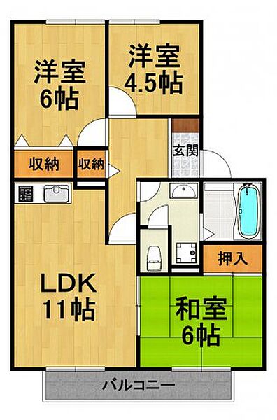 フレマリー・パーク瑞穂 ｜兵庫県伊丹市瑞穂町5丁目(賃貸アパート3LDK・2階・65.46㎡)の写真 その2