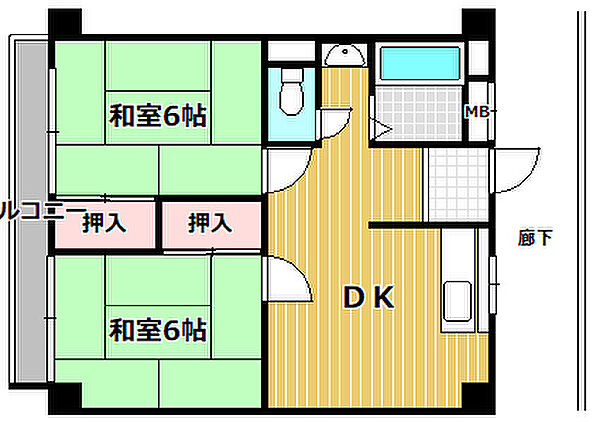 鳴尾ハイツ ｜兵庫県西宮市若草町2丁目(賃貸アパート2DK・2階・48.00㎡)の写真 その2