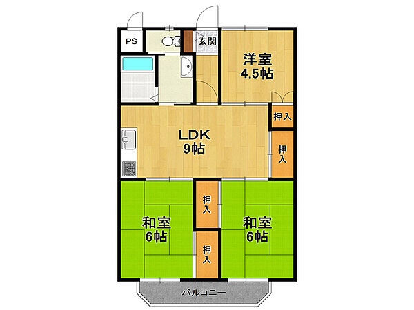 パールハイツ竹若 501｜兵庫県西宮市若草町2丁目(賃貸マンション3LDK・5階・59.00㎡)の写真 その2