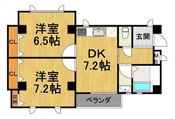 サンロイヤル神垣 ｜兵庫県西宮市神垣町(賃貸マンション2DK・1階・46.10㎡)の写真 その2