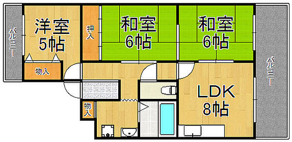 第9カシノハイツ ｜兵庫県尼崎市若王寺2丁目(賃貸マンション3LDK・4階・55.00㎡)の写真 その2