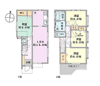 間取り：■2003年3月築の中古戸建  ■建物面積：89．91平米の2階建て4ＬＤＫ＋小屋裏収納付き