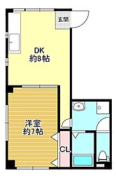 Rocky大開 1DKの間取図画像