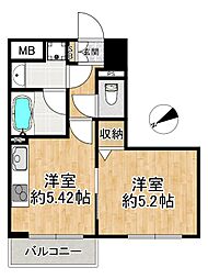 プリオーレ新開地 1DKの間取図画像