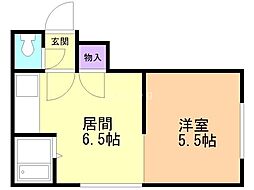 アメニティハイム弐番館 1DKの間取図画像