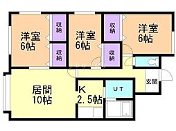 JR学園都市線 篠路駅 徒歩13分の賃貸アパート 1階3LDKの間取り