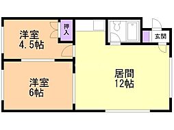コーポ北川 2LDKの間取図画像