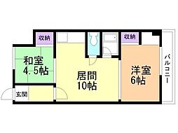 石橋ハイツ1 2LDKの間取図画像