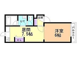 メゾン白樺 1DKの間取図画像