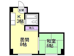 三共ハイツ 8階1LDKの間取り