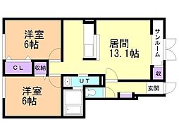 カルム・ガーデン弐番館 2LDKの間取図画像
