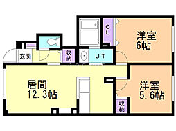 スウィートカーサ 2LDKの間取図画像