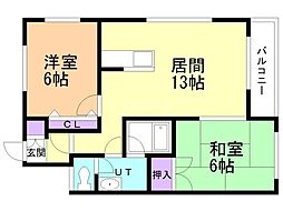 エクシード田辺 2LDKの間取図画像