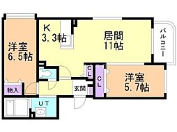 アヴェニール 2LDKの間取図画像