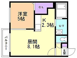 ローズウッド 1LDKの間取図画像