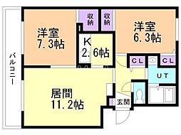 パークハイツ1 2LDKの間取図画像