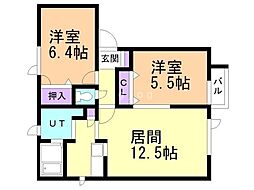 ディアス新川 2LDKの間取図画像