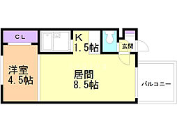 カサデューク北33条91 1LDKの間取図画像