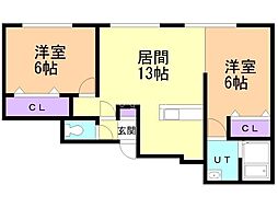 オリエンス38 2LDKの間取図画像