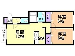 アヴニール2 2LDKの間取図画像