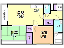 ノースヒルズ北20条 2LDKの間取図画像