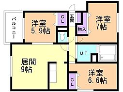 グランデール弐番館 3LDKの間取図画像