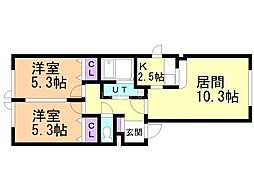 サンフラワー 2LDKの間取図画像