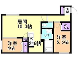 札幌市北区北三十七条西9丁目マンション 2LDKの間取図画像