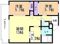 パークハイツG 2LDKの間取図画像