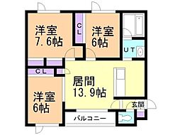 プロムナードA 3LDKの間取図画像
