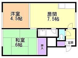 第2新琴似スカイコーポ 2DKの間取図画像
