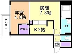 S-FORT北大前 1LDKの間取図画像