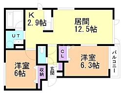 サンモール 2LDKの間取図画像