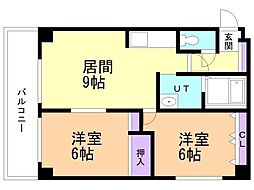 レジデンスカトウ 2DKの間取図画像