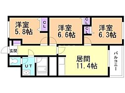 第2ファミール札幌 3LDKの間取図画像
