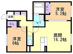 クレール北公園 2LDKの間取図画像