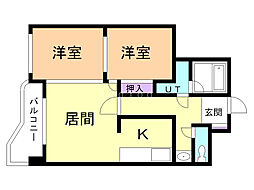 メゾンドブーケパーク 5階2LDKの間取り