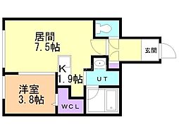 札幌市営東西線 西18丁目駅 徒歩12分の賃貸マンション 4階1LDKの間取り